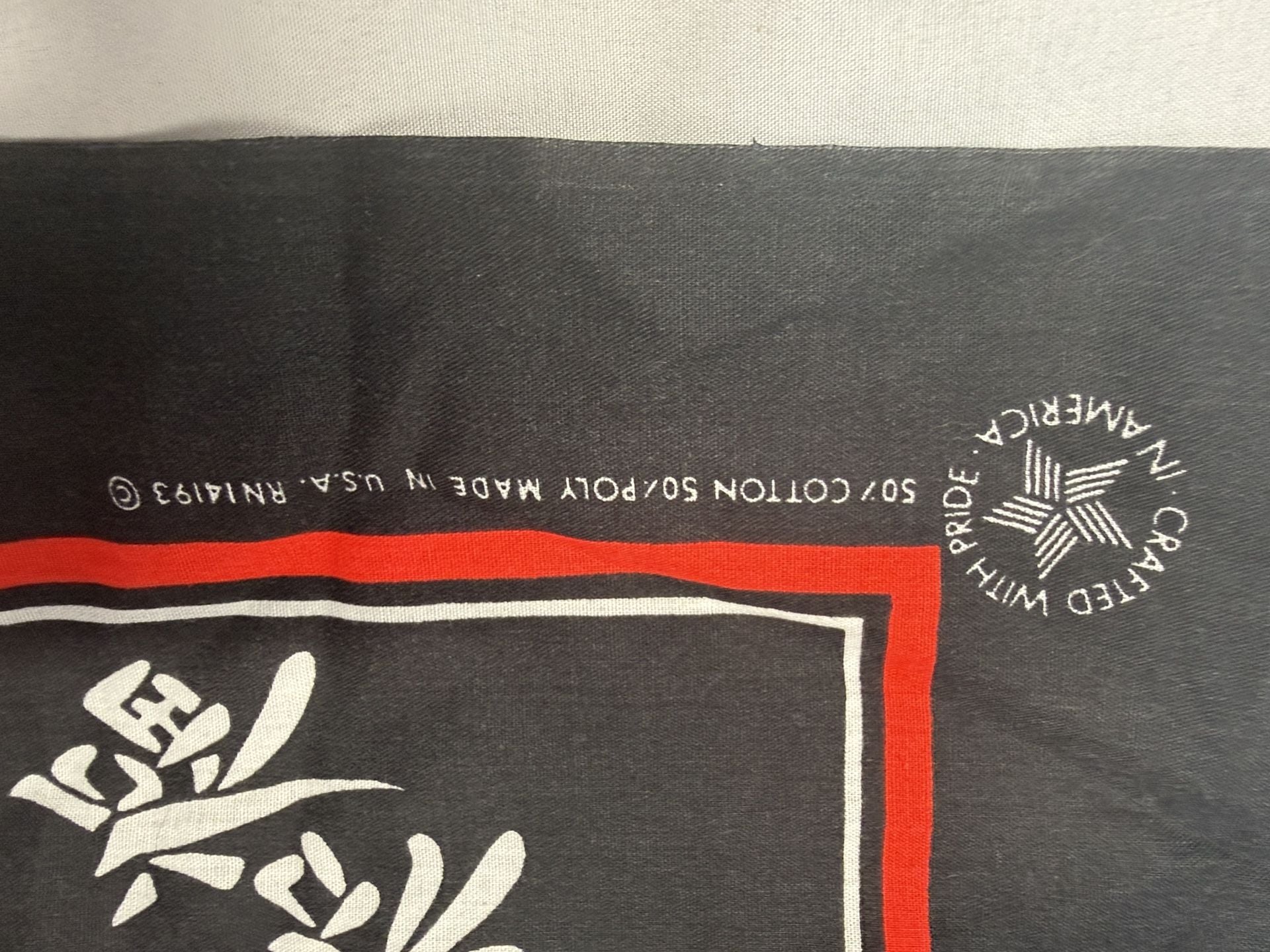 Y2K vintage Crafted With Pride In America Japanese Kanji Red Dot Black Bandana 4