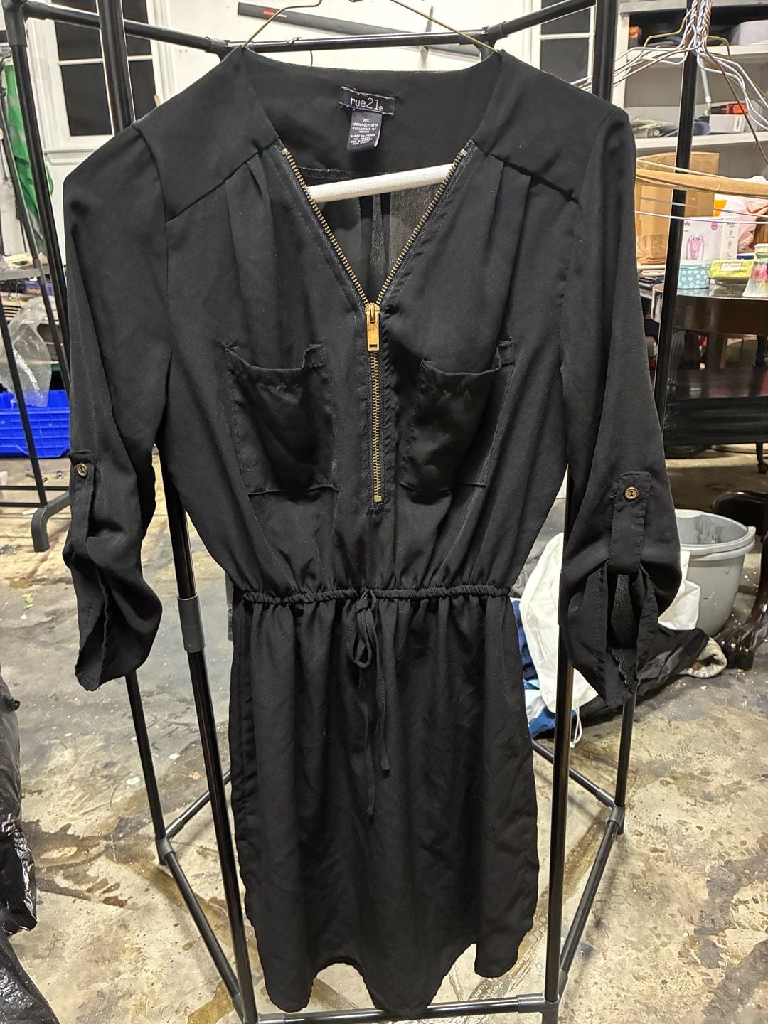Women's 3/4 Sleeve Zipper Front Tunic Shirt Dress 2