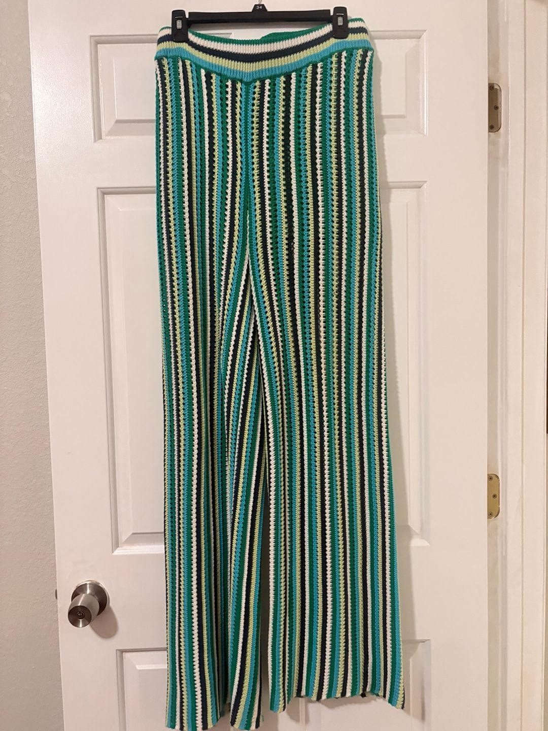 Intempo Crochet Pants Size S Green Striped Knit Wide Leg 2