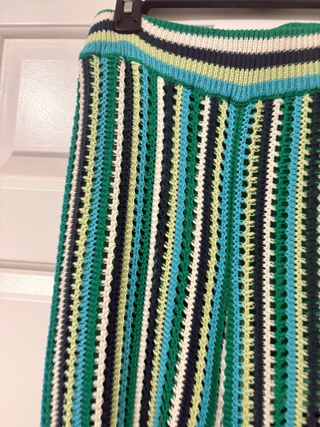 Intempo Crochet Pants Size S Green Striped Knit Wide Leg 3