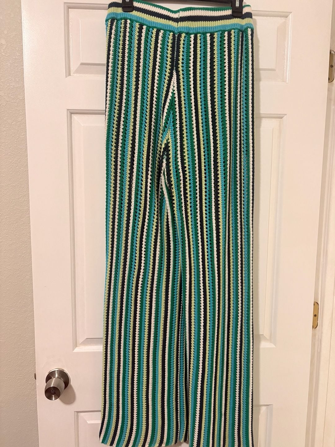 Intempo Crochet Pants Size S Green Striped Knit Wide Leg 5