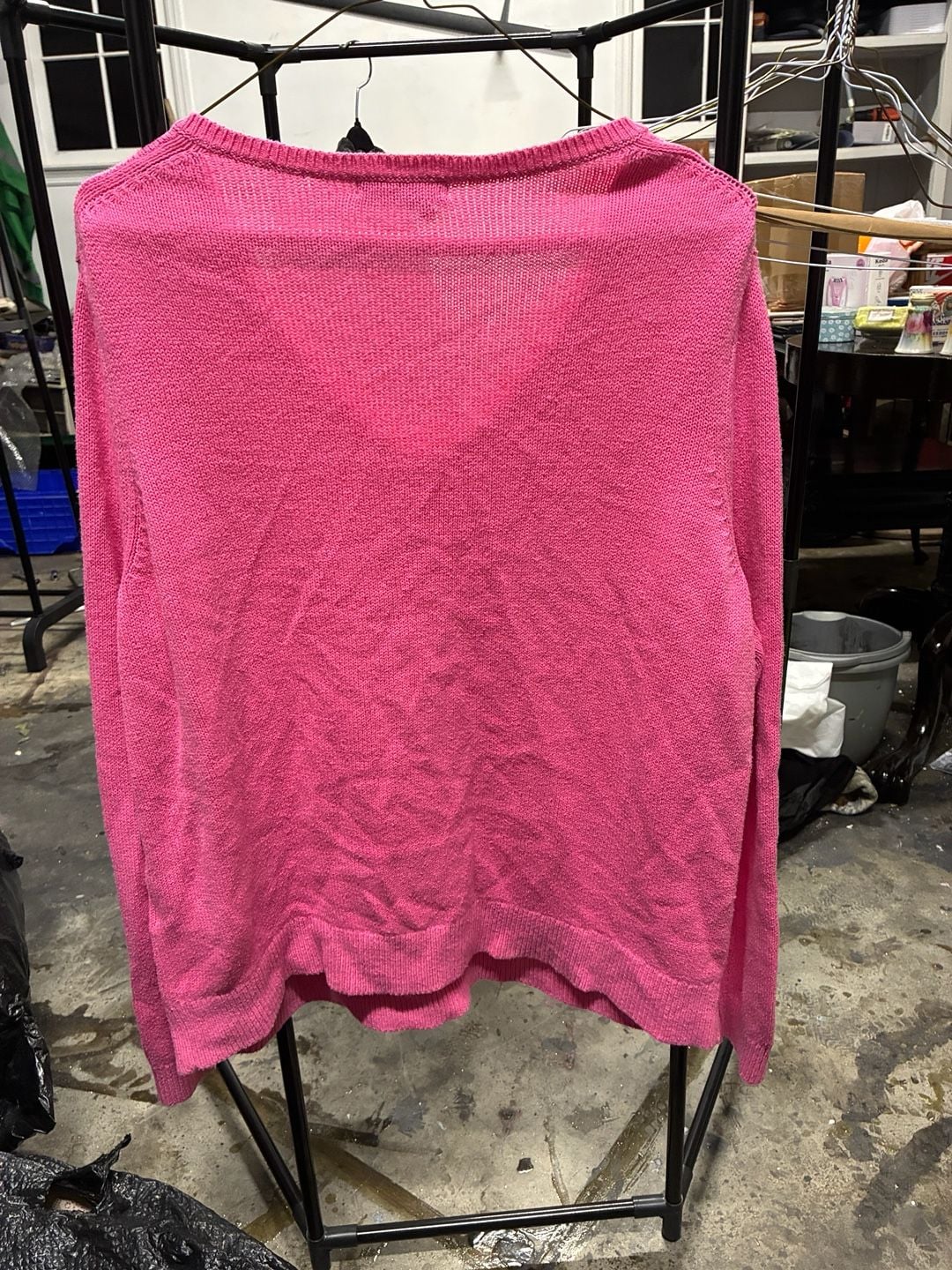 Lands End Women's Shaker Knit V Neck Sweater, Pink size L 6