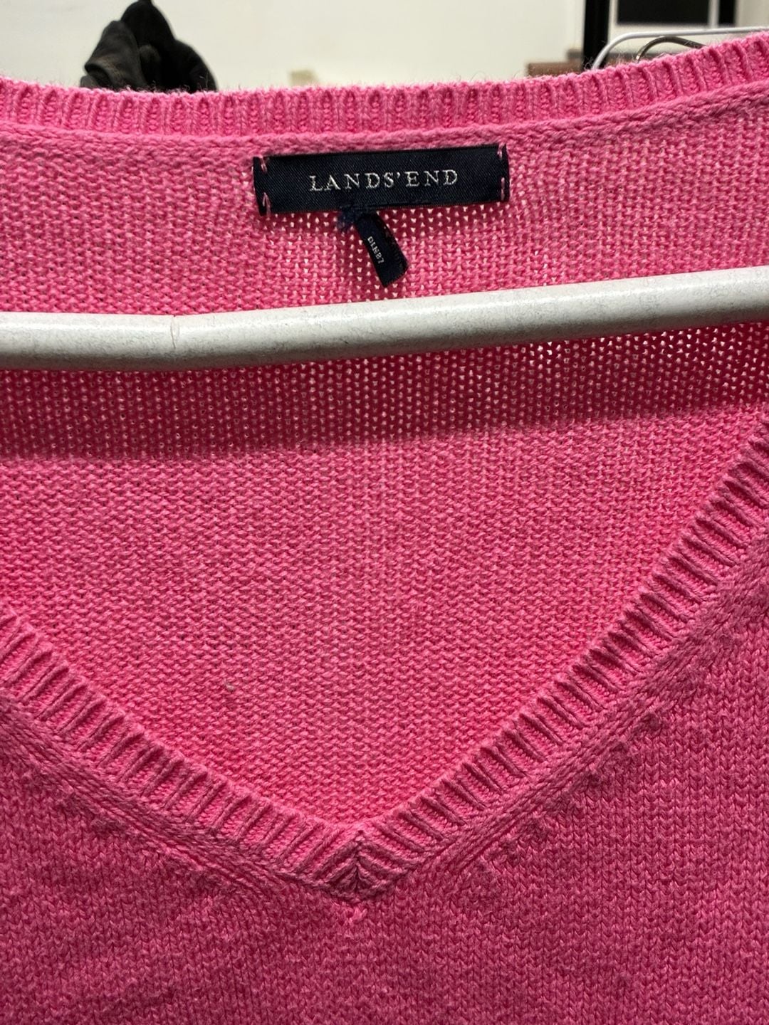 Lands End Women's Shaker Knit V Neck Sweater, Pink size L 3
