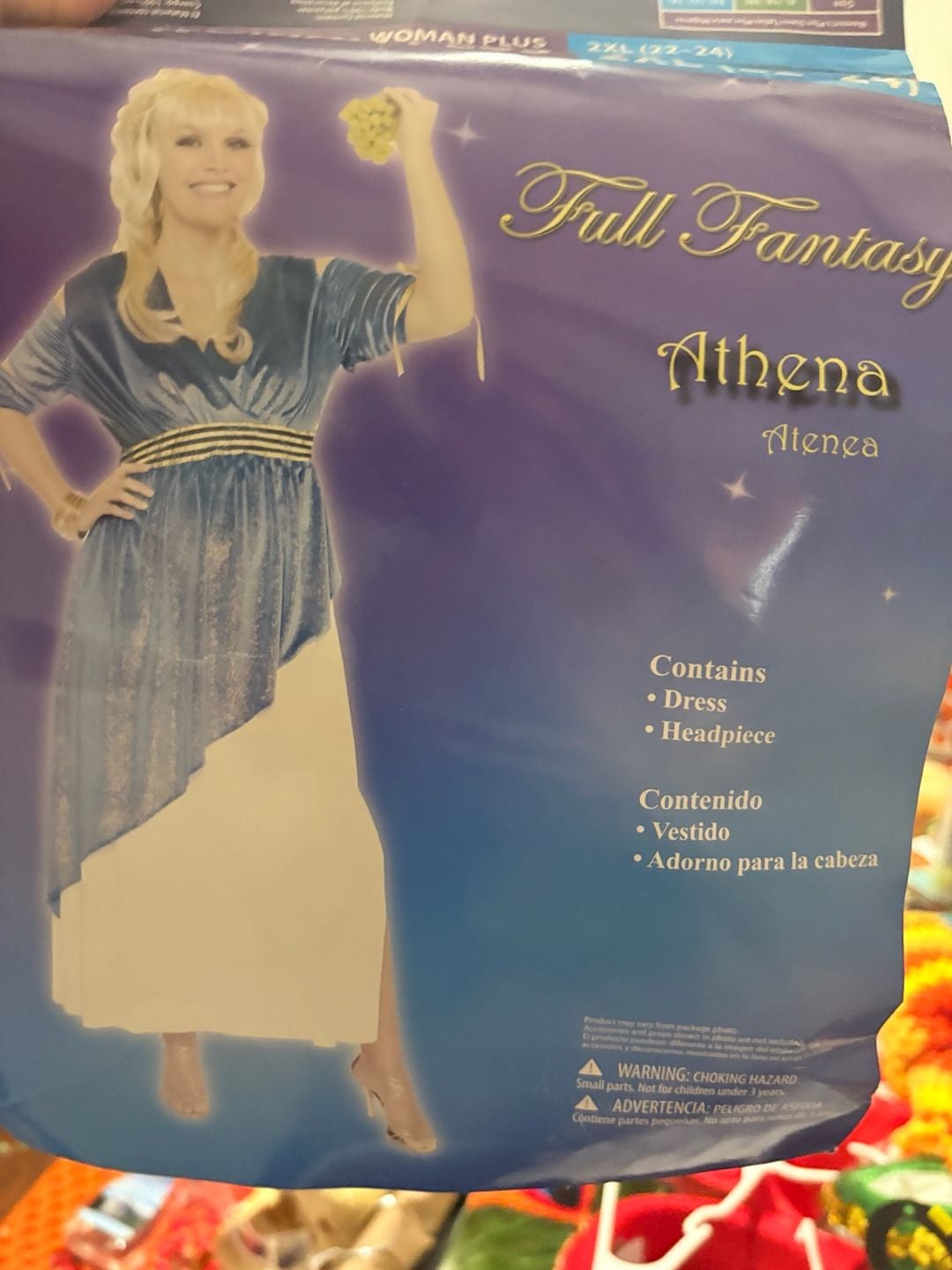 Full Fantasy Athena Costume Size 2XL (22-24) Blue Gold White Dress 7