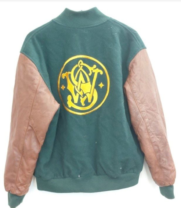 Team Universe Smith & Wesson Varsity Jacket Size L Green Leather Wool 3