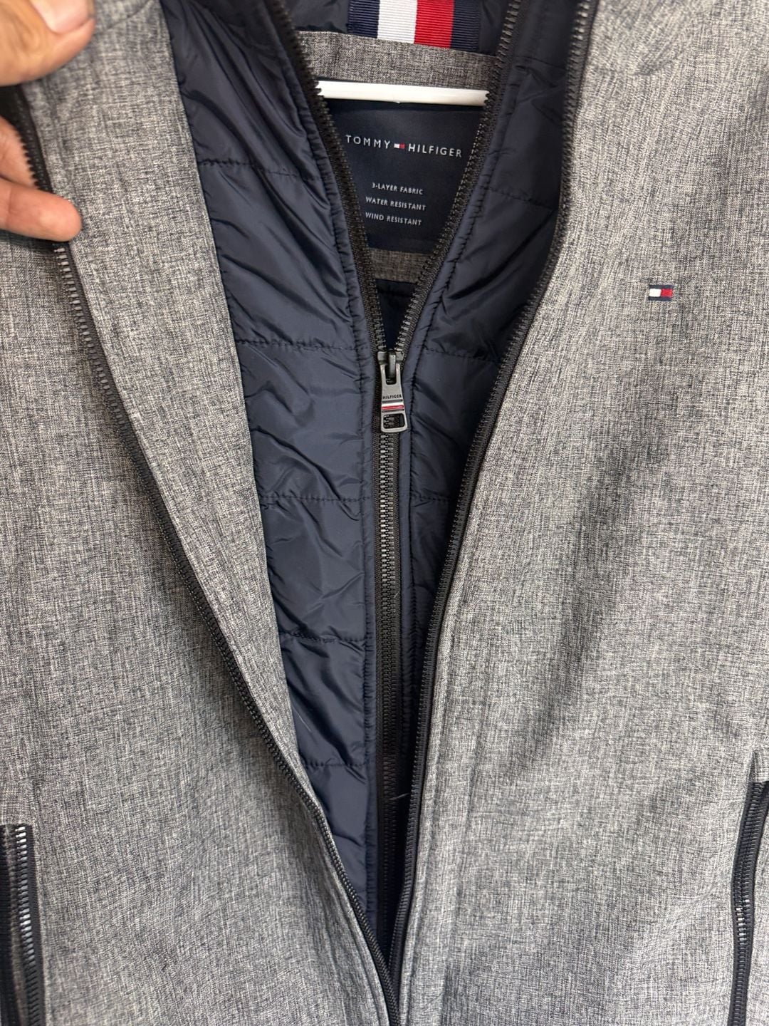 Tommy Hilfiger 3-Layer Hooded Jacket Size M Gray Water Resistant 3