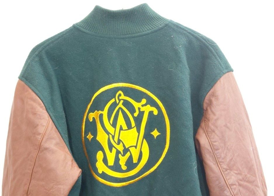 Team Universe Smith & Wesson Varsity Jacket Size L Green Leather Wool 4