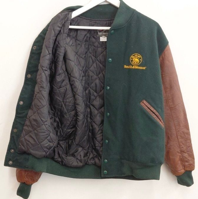 Team Universe Smith & Wesson Varsity Jacket Size L Green Leather Wool 6