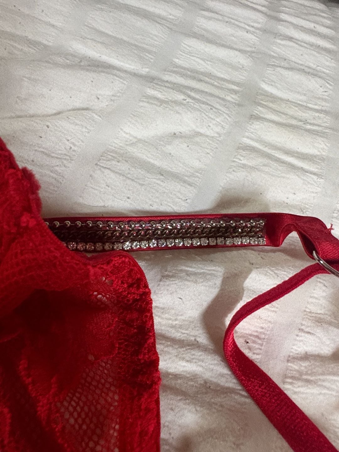 Victoria's Secret Lace Slip Size S Red Rhinestone Strap Chemise Dress 4