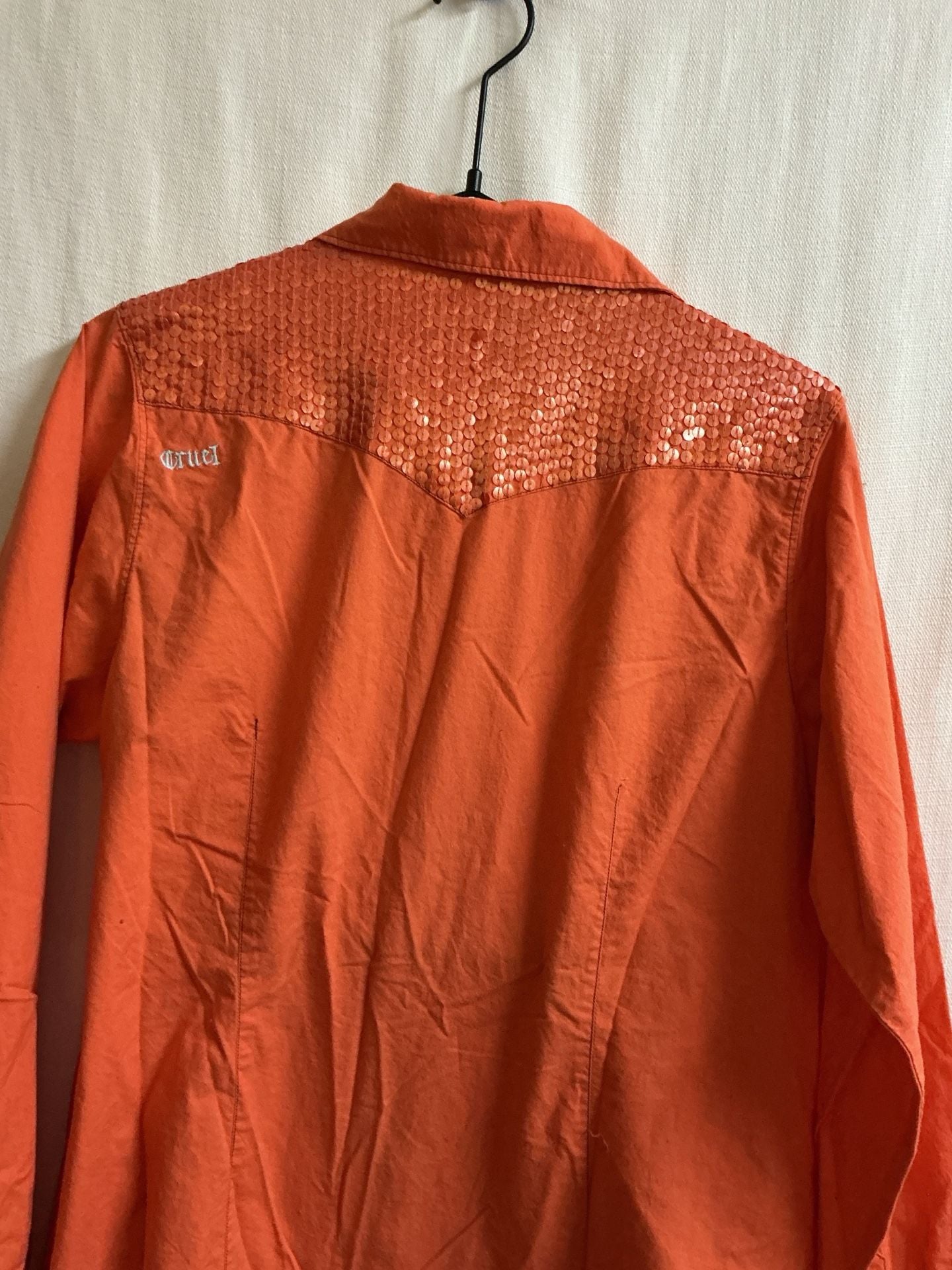 Cruel sequin pearl snap Western Shirt Size L Orange Floral Print 8