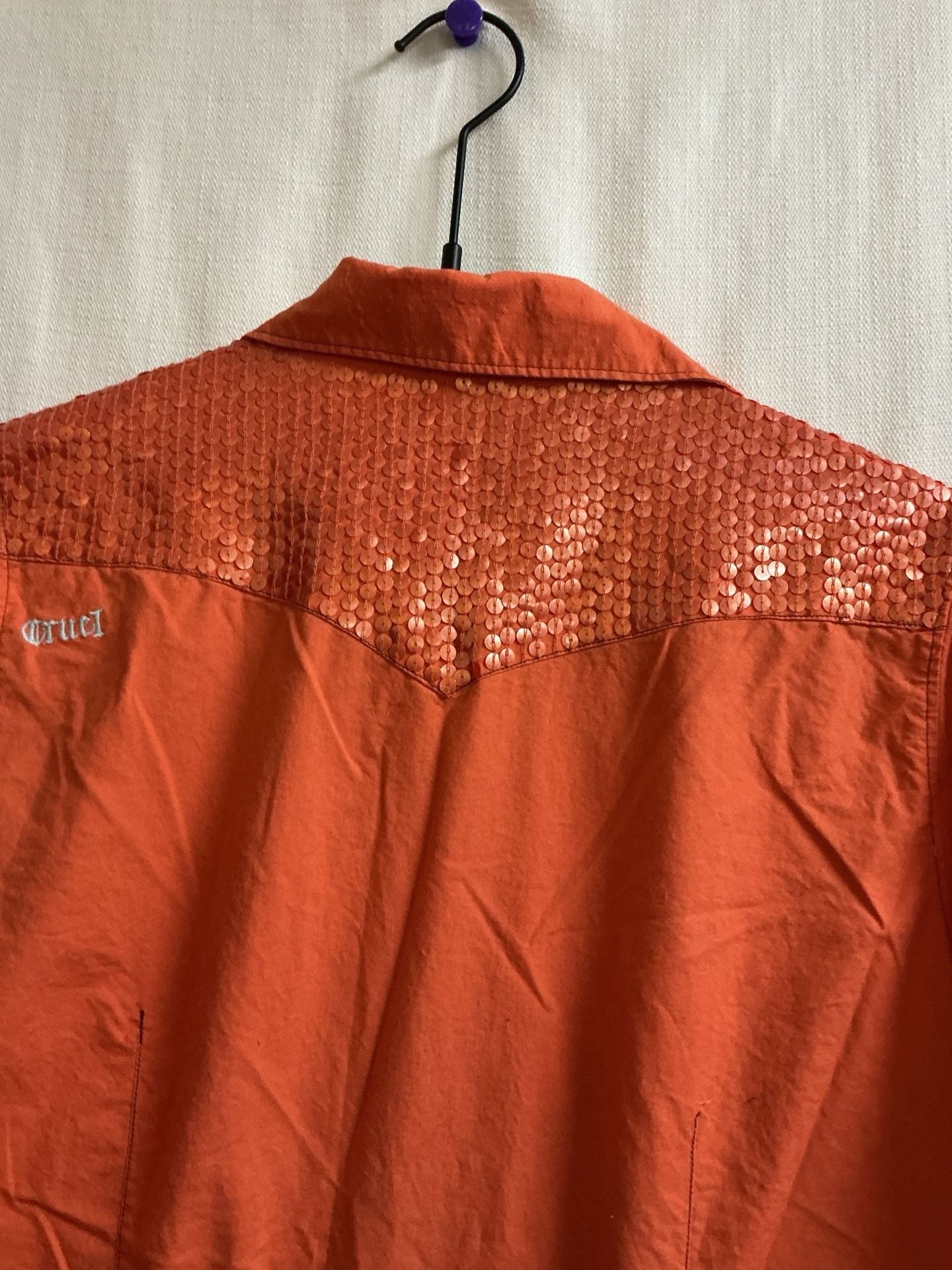 Cruel sequin pearl snap Western Shirt Size L Orange Floral Print 11