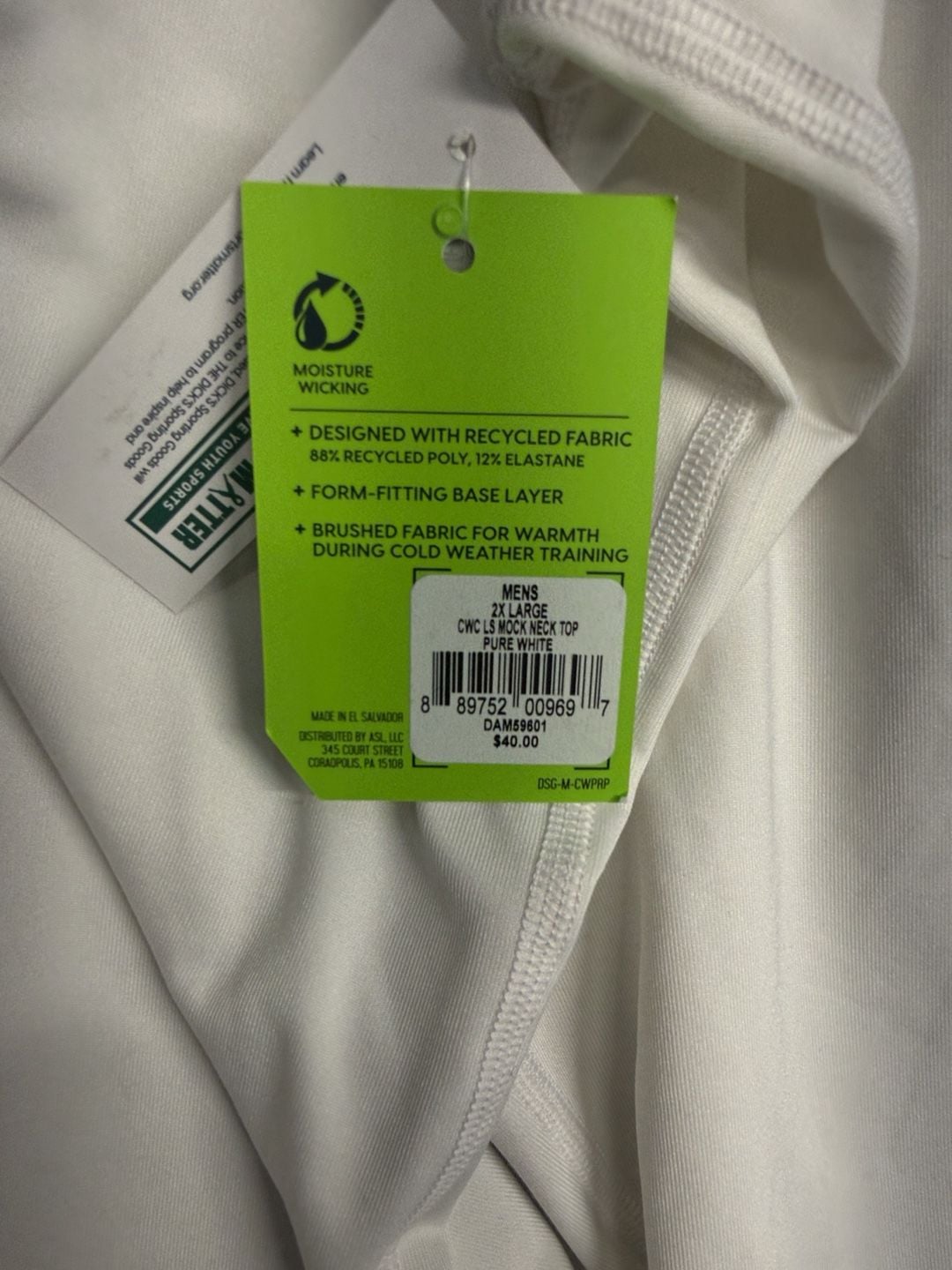 DSG CWC LS Mock Neck Top Size 2XL White Long Sleeve Base Layer New 5