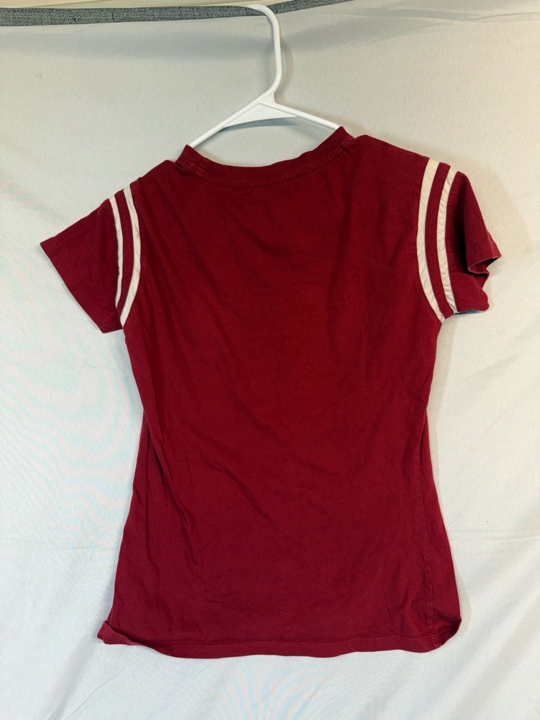 Woman Champion Iowa State University T-Shirt Red Graphic Striped Sleeves 4