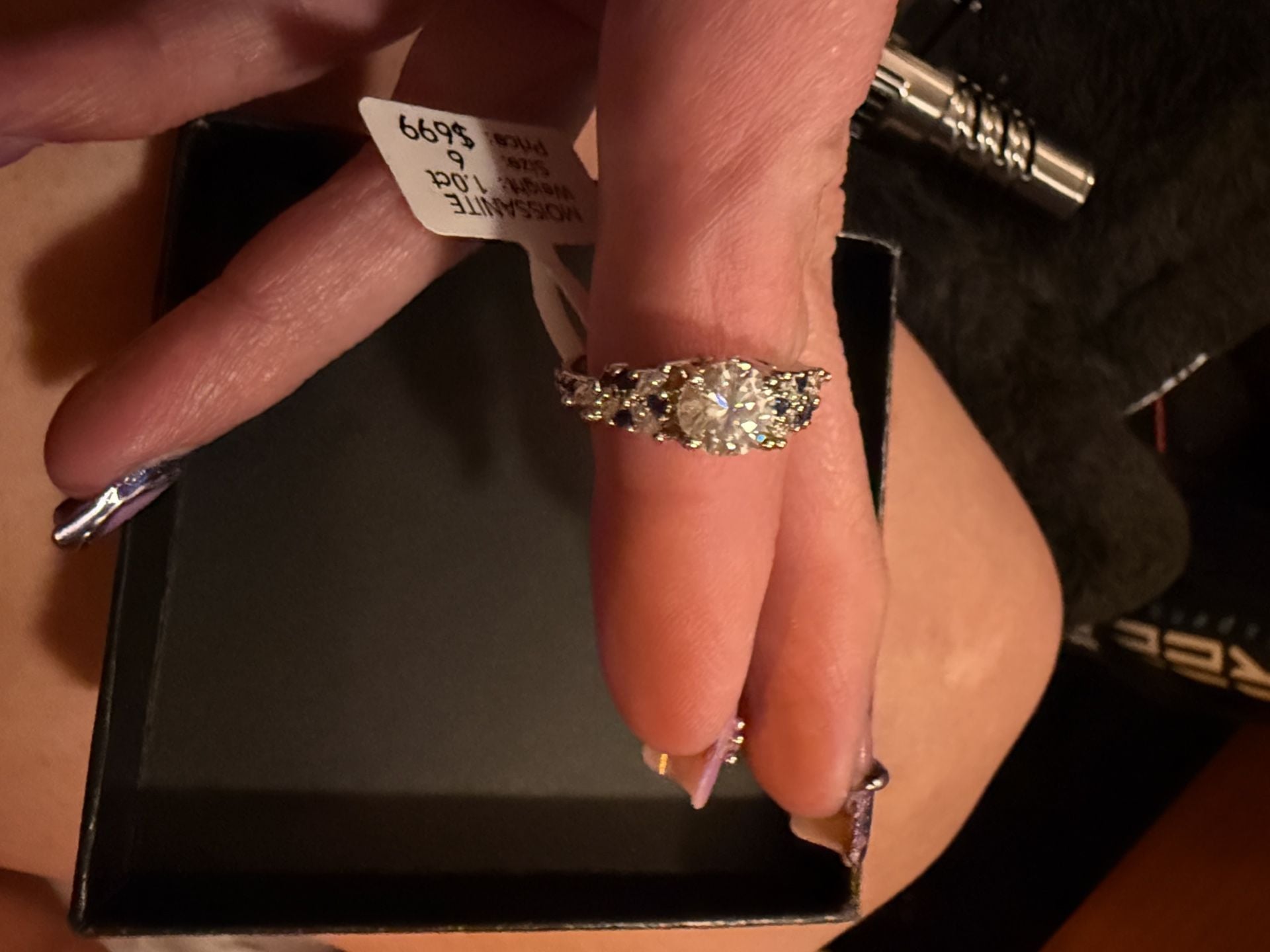 Moissanite Ring Size 6 1.0ct White and Blue Gemstone Sterling Silver 4