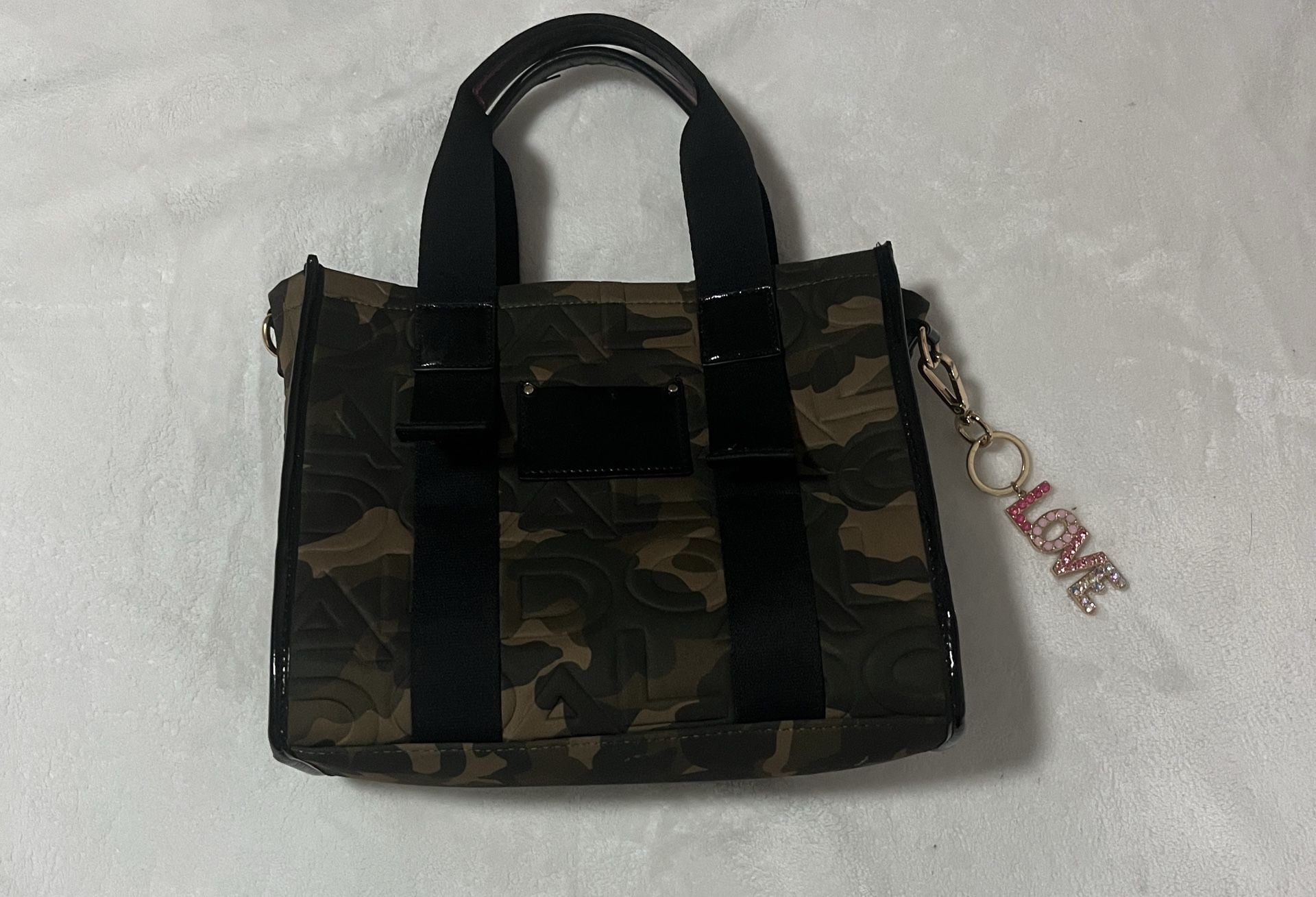 ALDO Camo Embossed Tote Bag with Rhinestone LOVE Charm 2