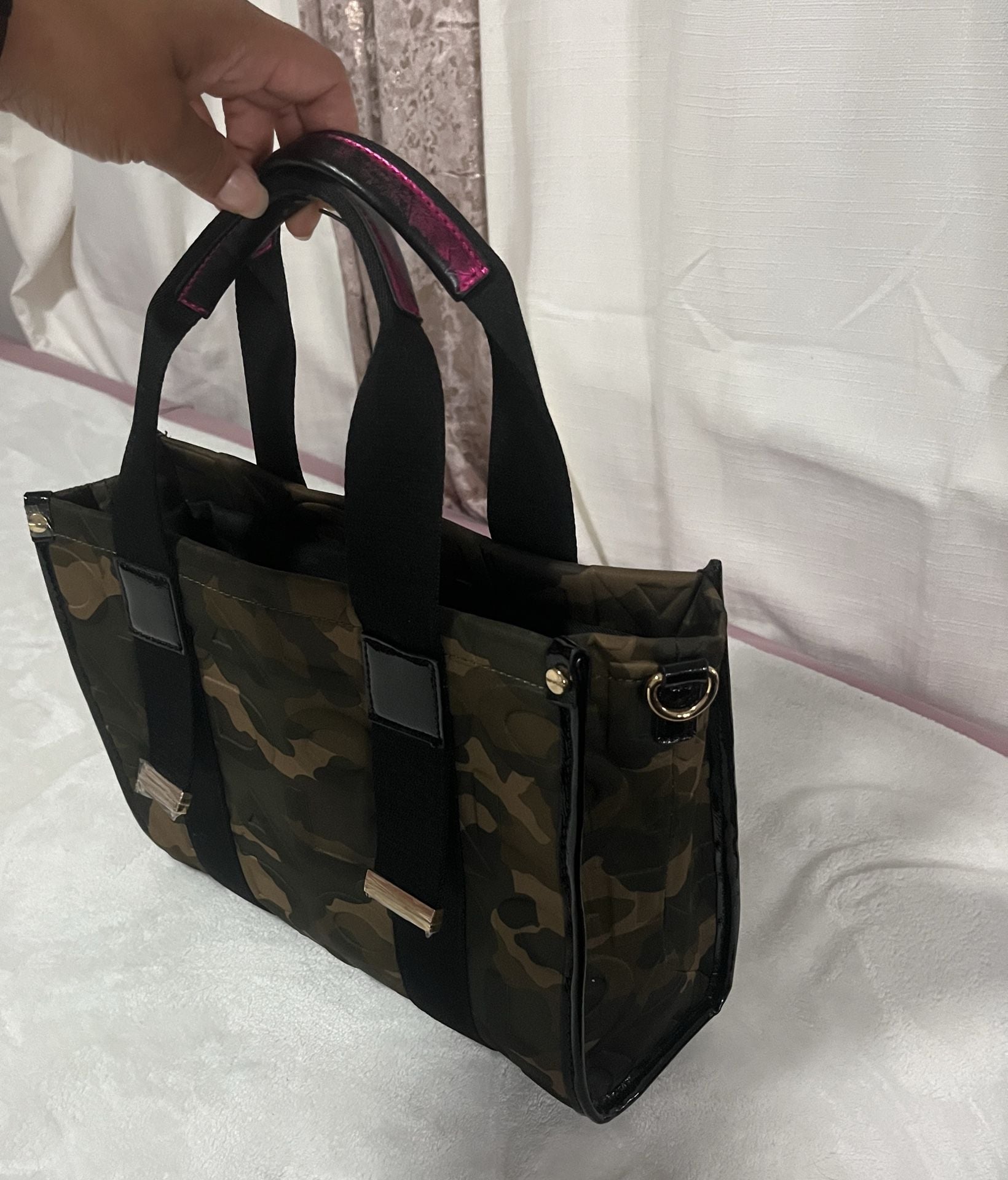ALDO Camo Embossed Tote Bag with Rhinestone LOVE Charm 5