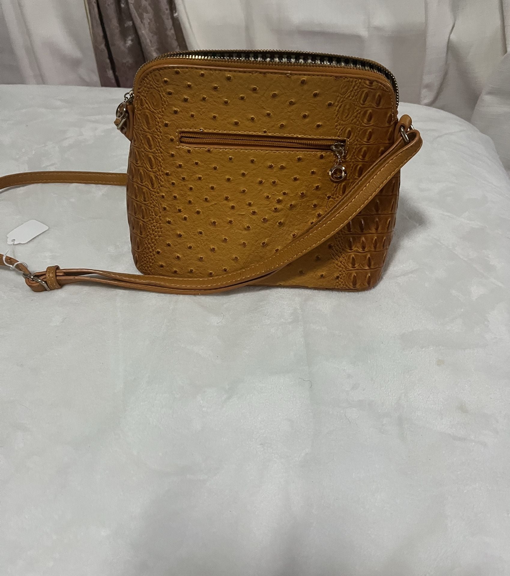 Unbranded Brown Ostrich Crocodile Embossed Crossbody Bag 4
