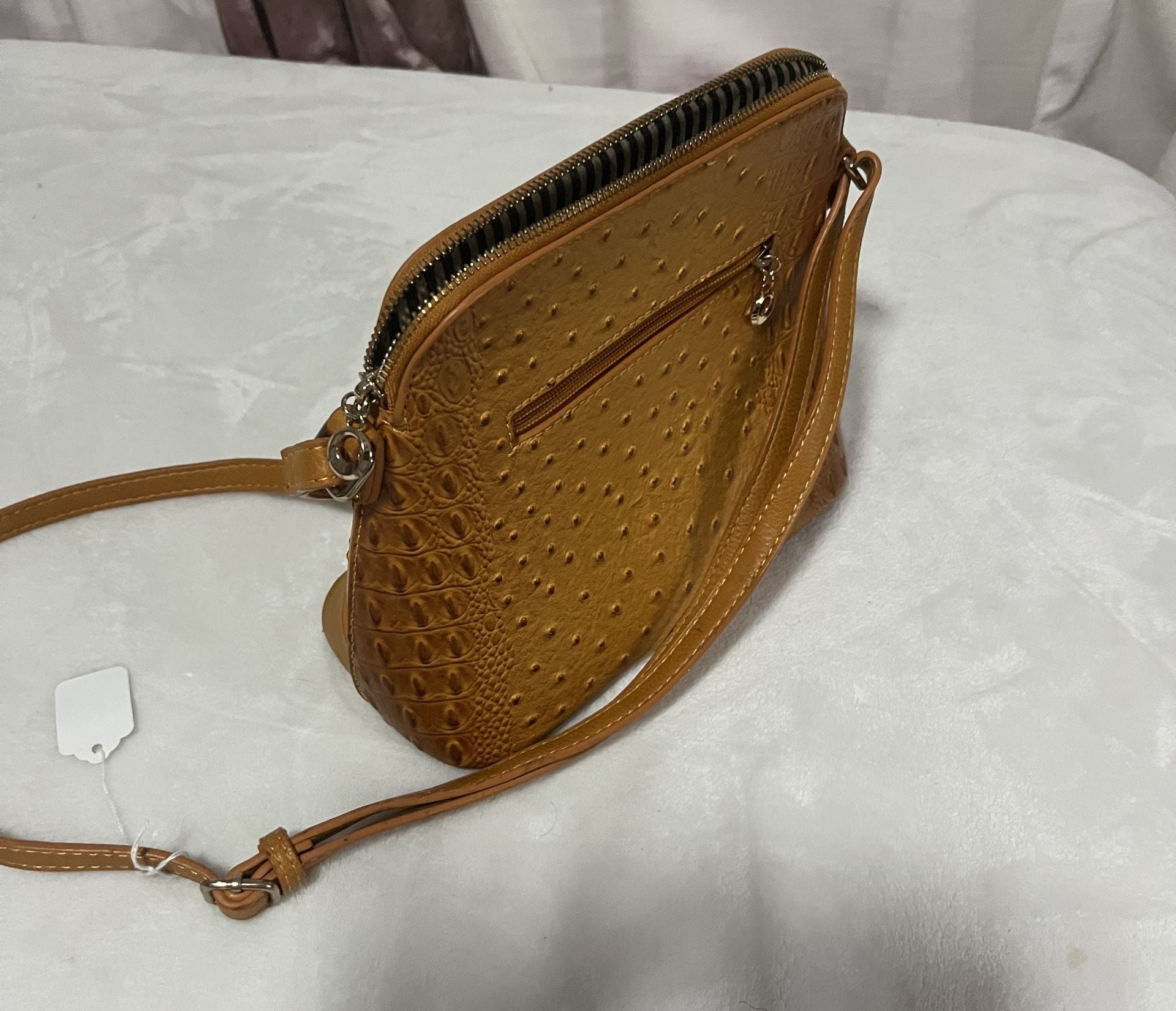 Unbranded Brown Ostrich Crocodile Embossed Crossbody Bag 5