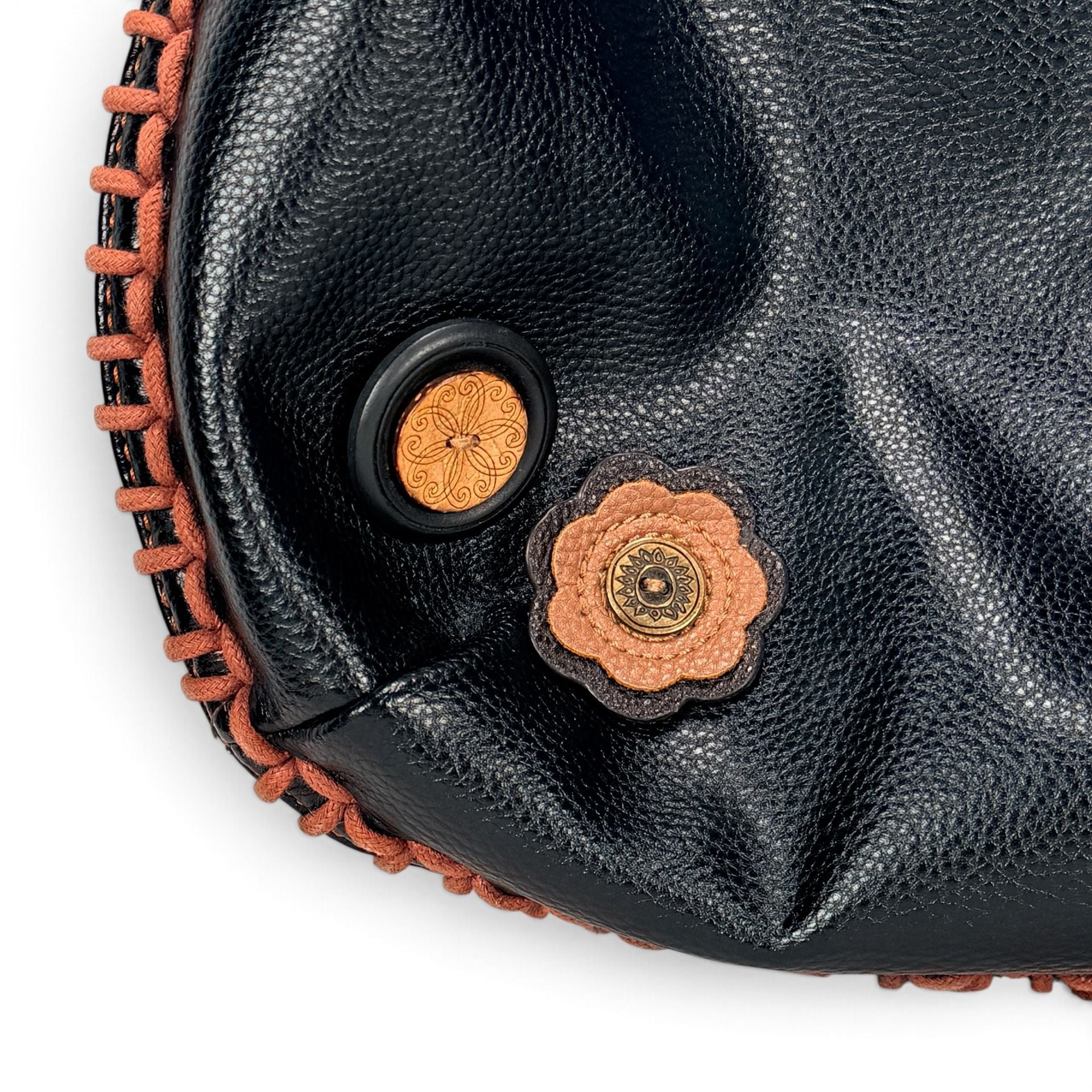 CHALA Corgi Shoulder Bag Black Leather Whipstitch Floral Boho 5