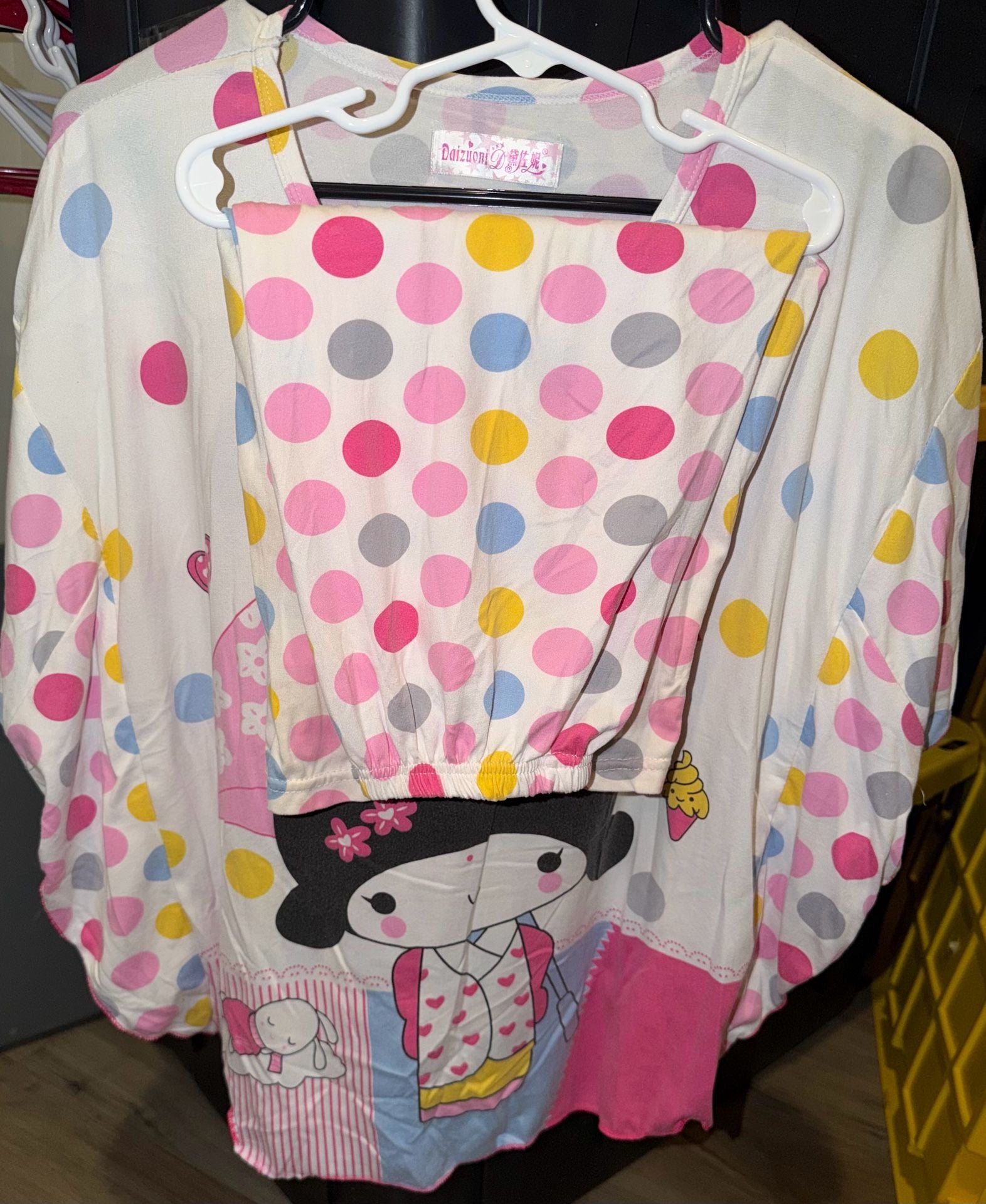 Daizuoni Happy Day Graphic Tee Polka Dot Pajama Top 2