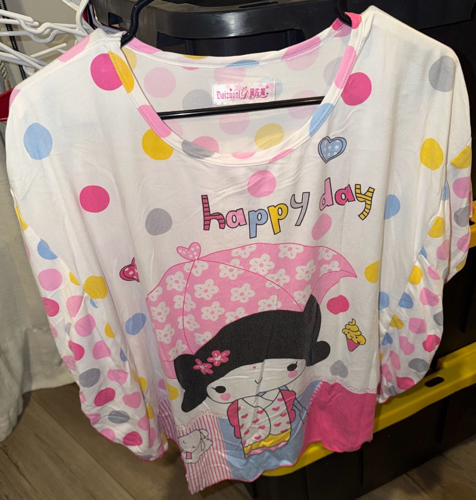 Daizuoni Happy Day Graphic Tee Polka Dot Pajama Top 7