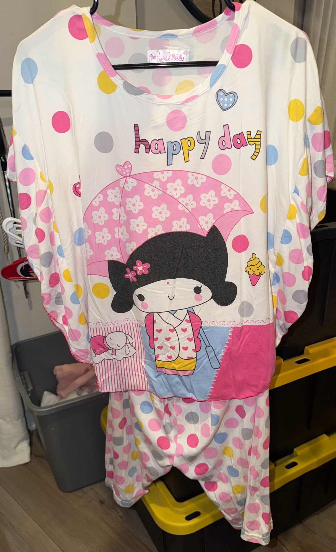 Daizuoni Happy Day Graphic Tee Polka Dot Pajama Top 9