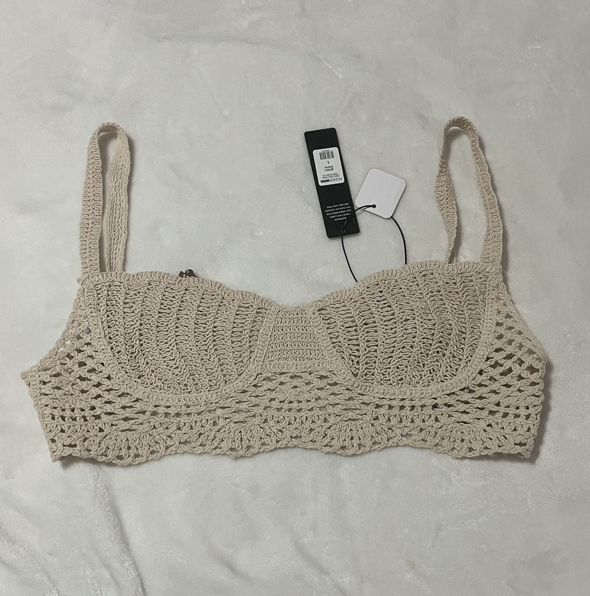 Fashion Nova Crochet Fringe Top & Skirt Set L Beige 5