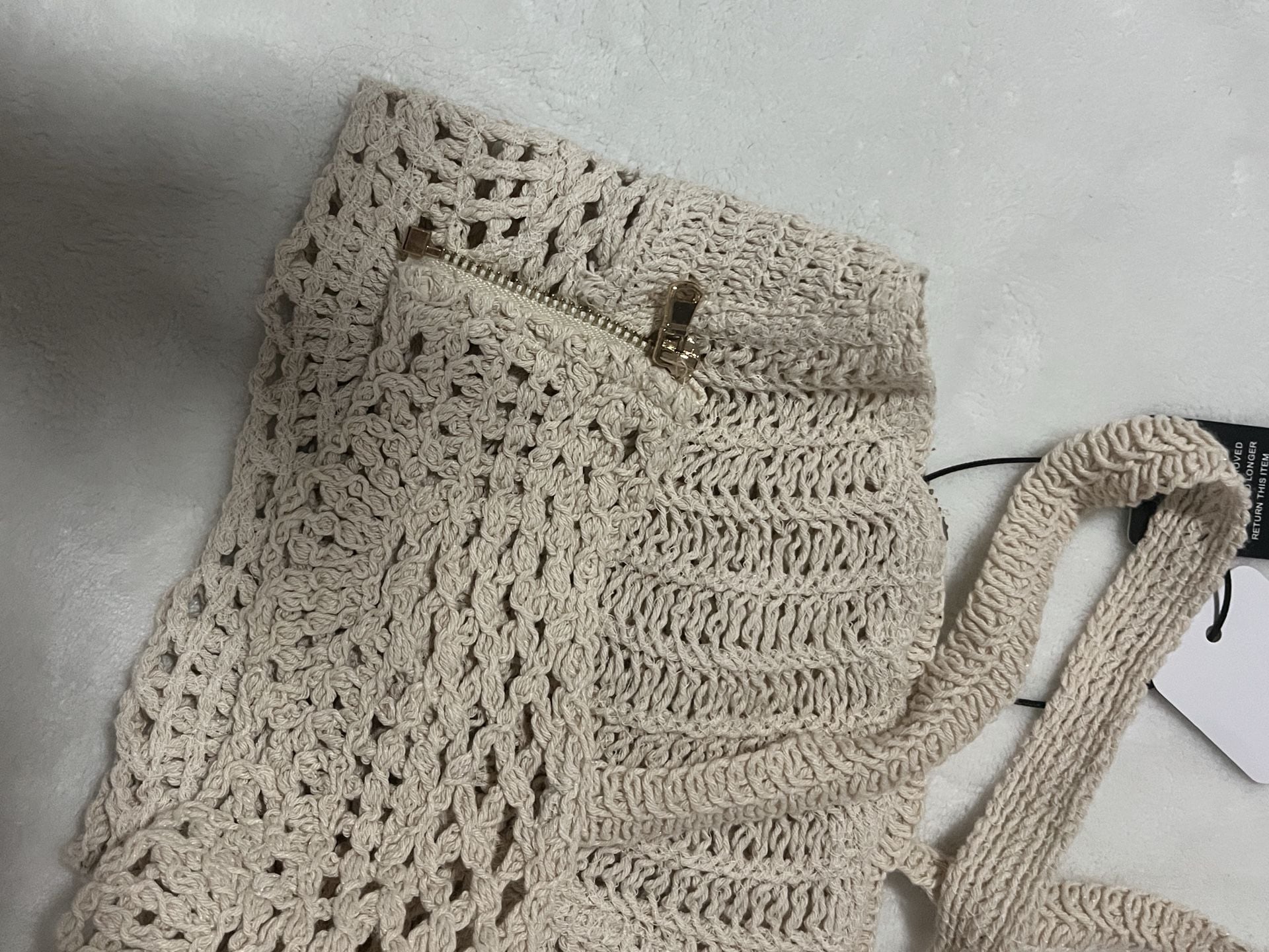 Fashion Nova Crochet Fringe Top & Skirt Set L Beige 6