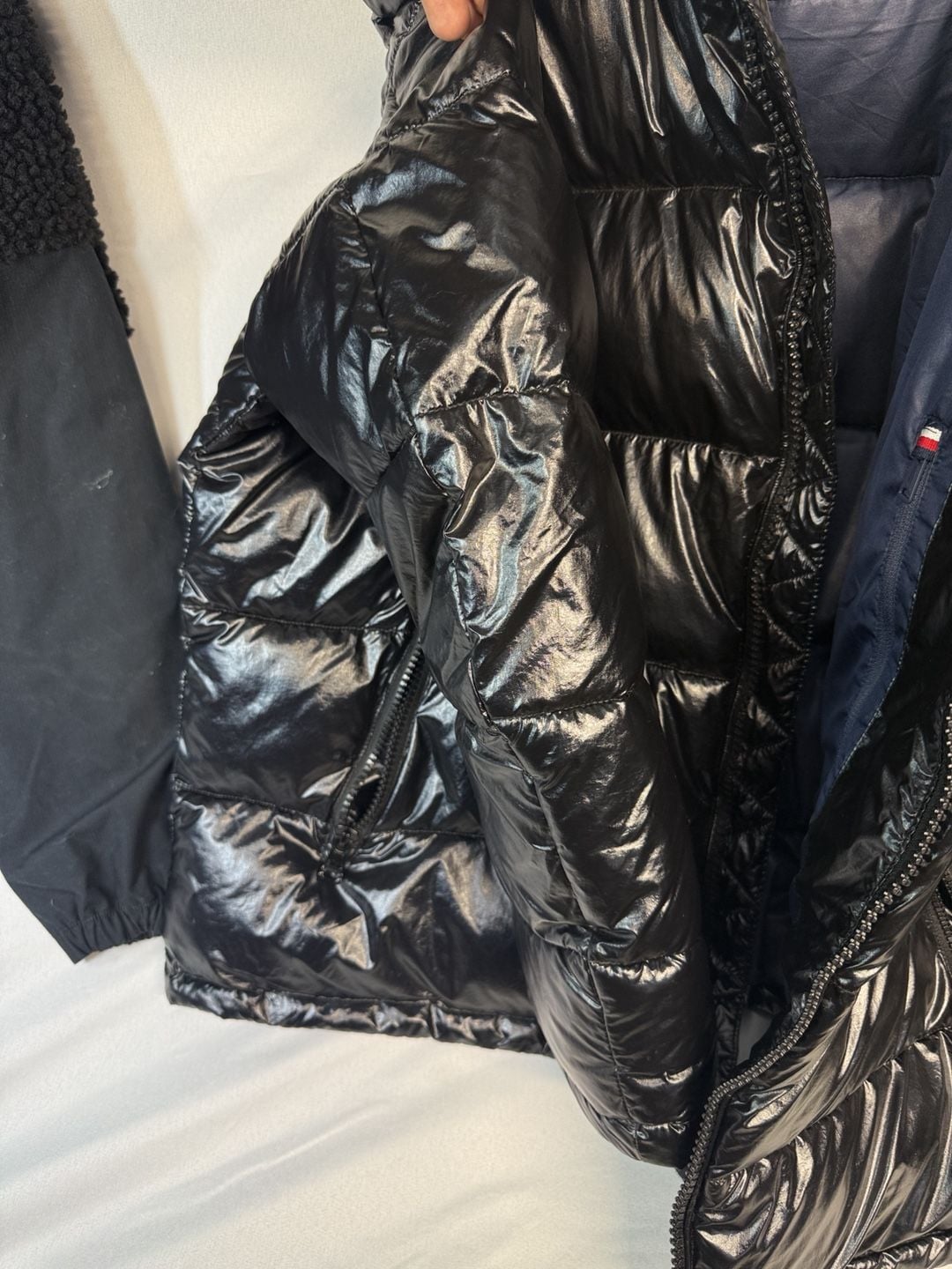 Tommy Hilfiger Puffer Jacket Size XXL Black Shiny Hooded Coat 3