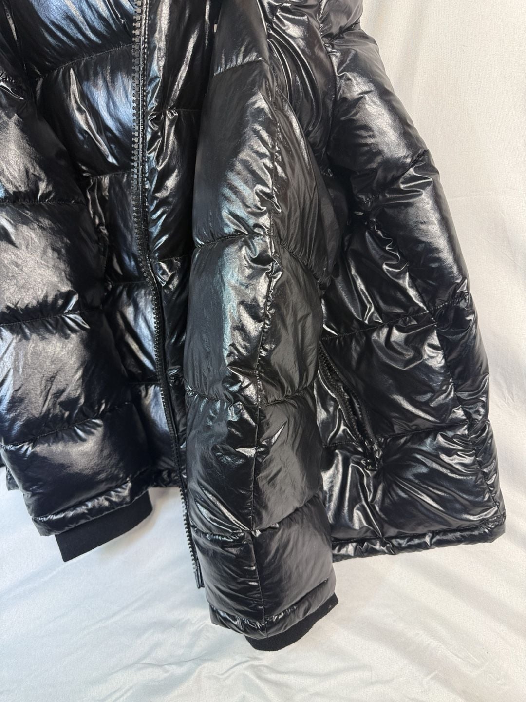 Tommy Hilfiger Puffer Jacket Size XXL Black Shiny Hooded Coat 4