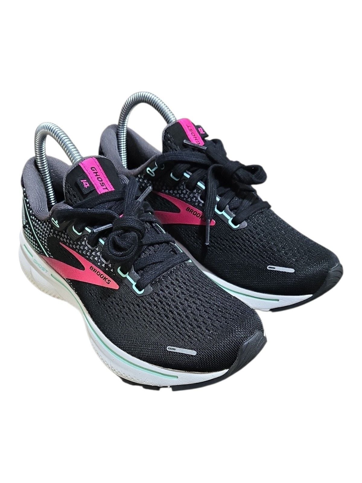 Brooks Ghost 14 Black Pink Mint Running Shoes Size 7 M 2