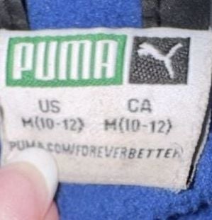 Puma Puffer Jacket Size M (10-12) Black Blue Hooded Fleece Lined 4