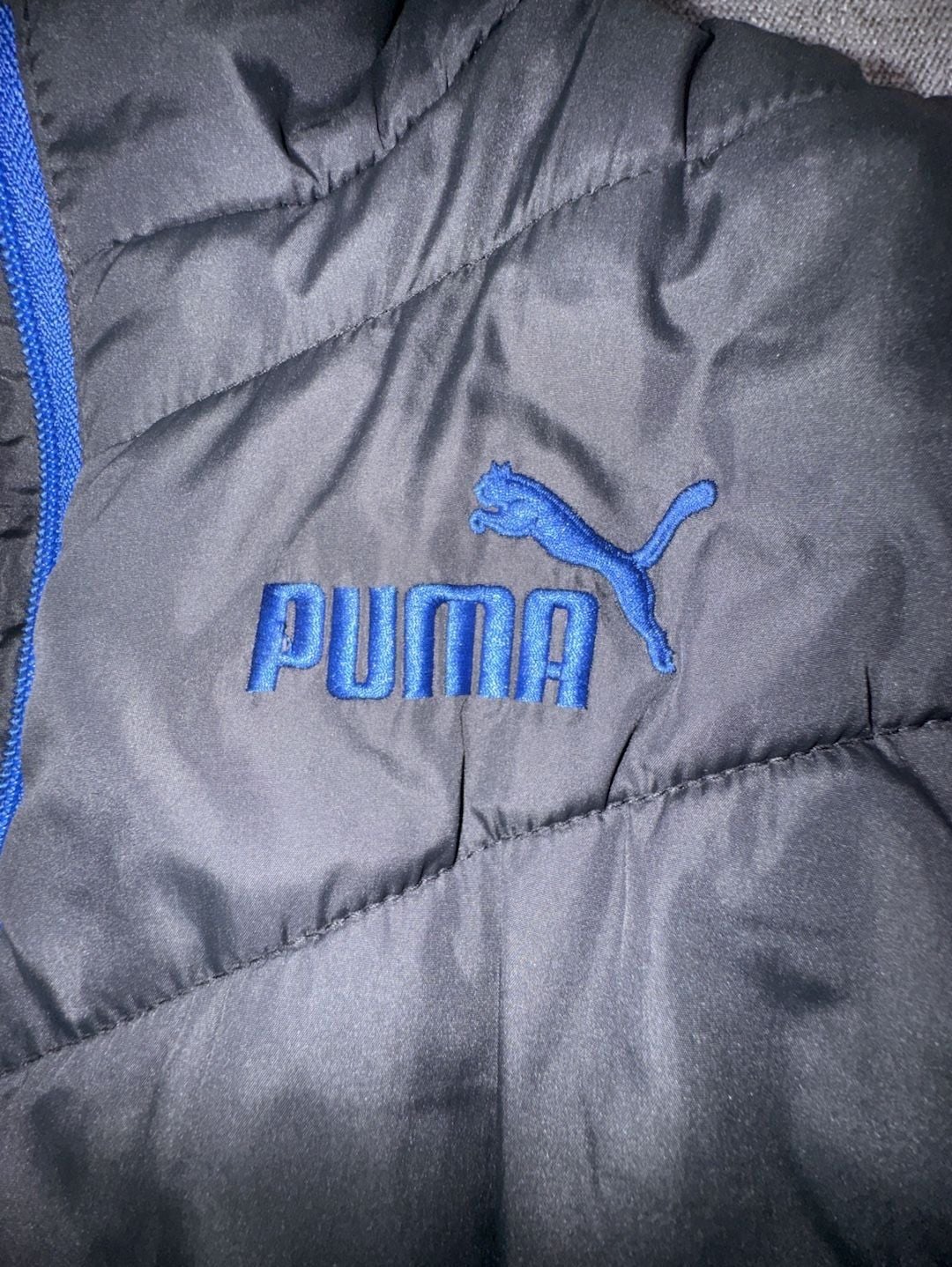Puma Puffer Jacket Size M (10-12) Black Blue Hooded Fleece Lined 5