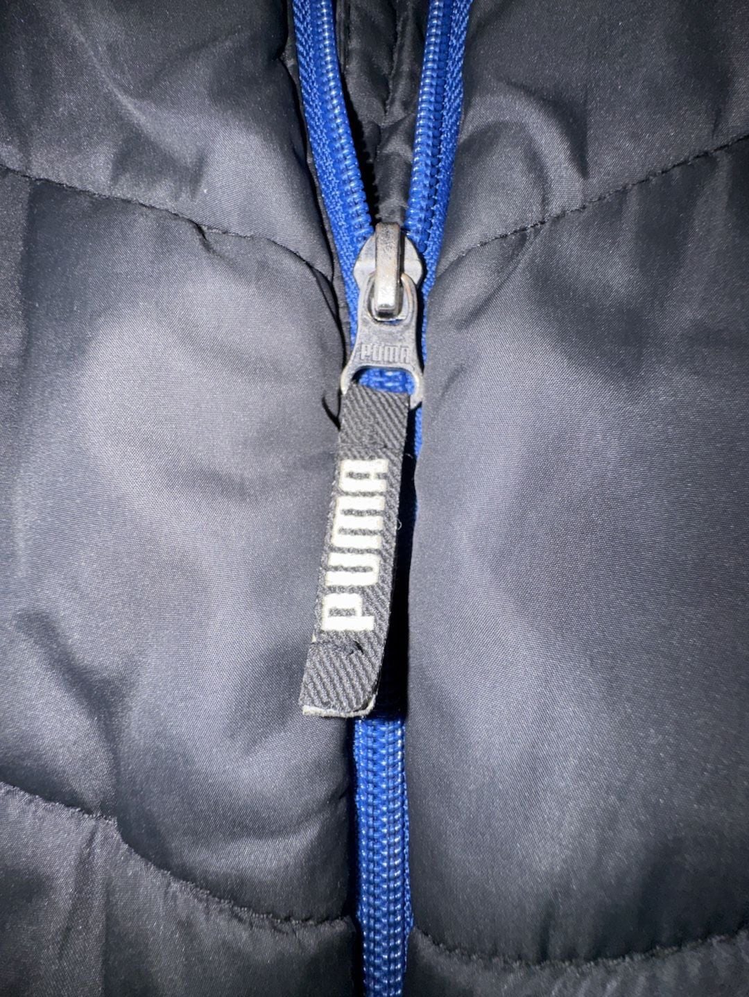 Puma Puffer Jacket Size M (10-12) Black Blue Hooded Fleece Lined 6