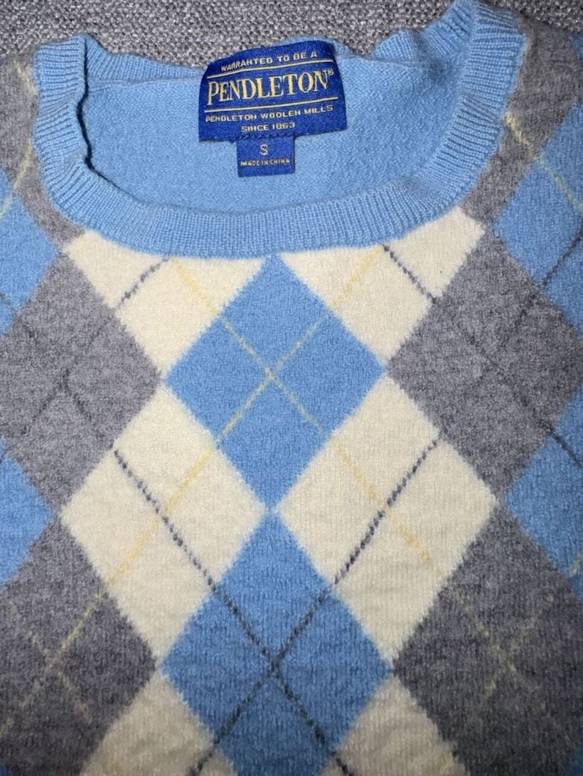 Pendleton Argyle Merino Wool Sweater Size S Light Blue Crewneck 3