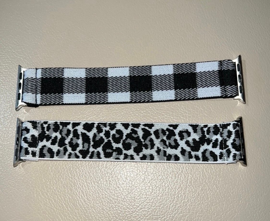 Apple Watch Stretchy Bands 2-Pack Buffalo Plaid Leopard 1