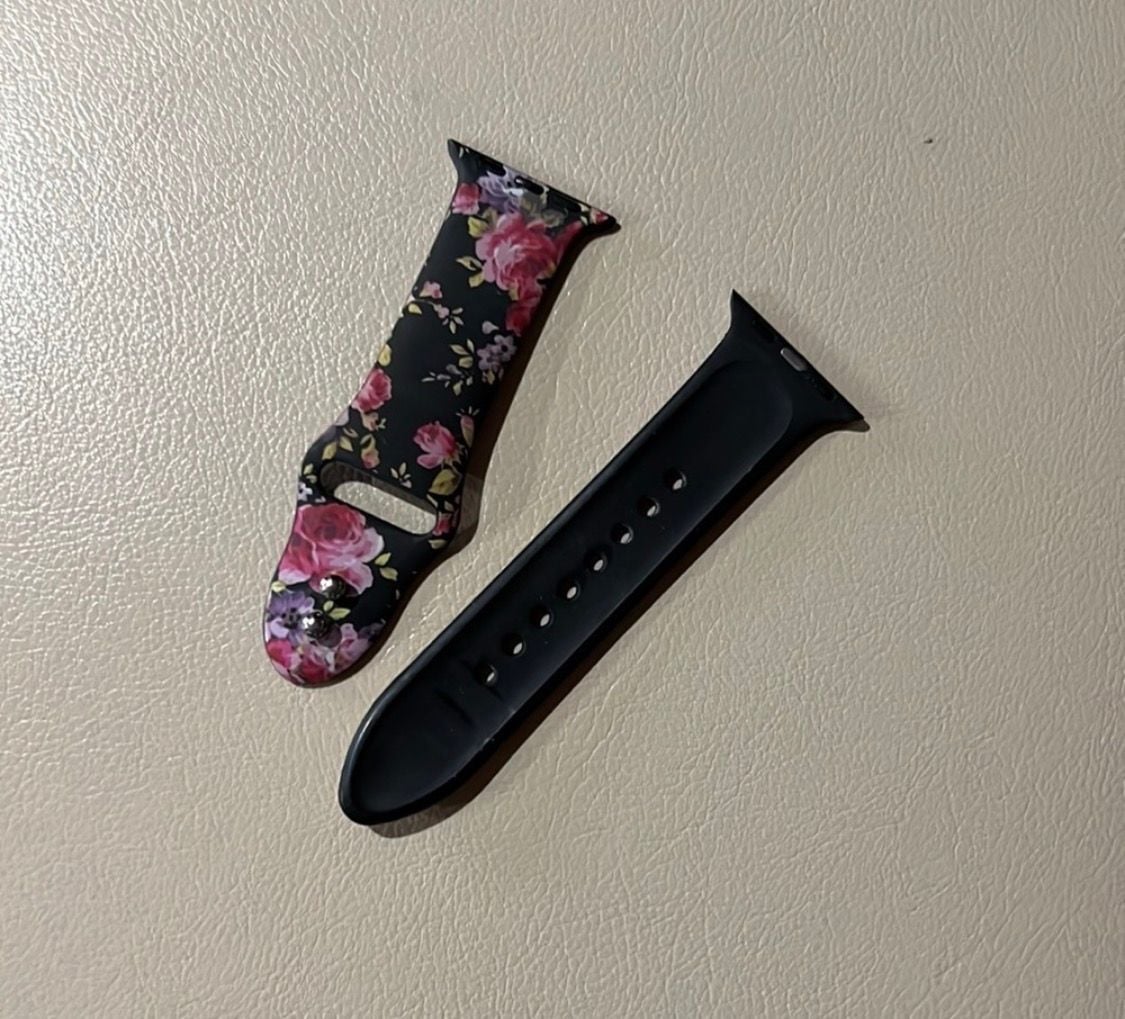 Apple Watch Silicone Band Floral Rose Black 2