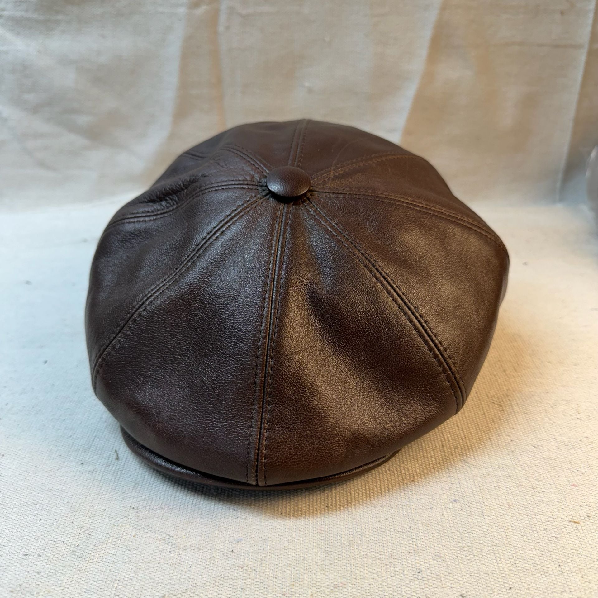 Capas Headwear Newsboy Cap Size L Brown Leather Italian Made 1