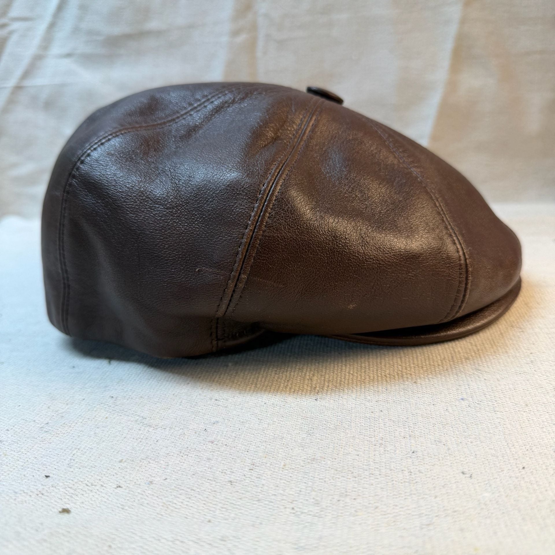 Capas Headwear Newsboy Cap Size L Brown Leather Italian Made 2