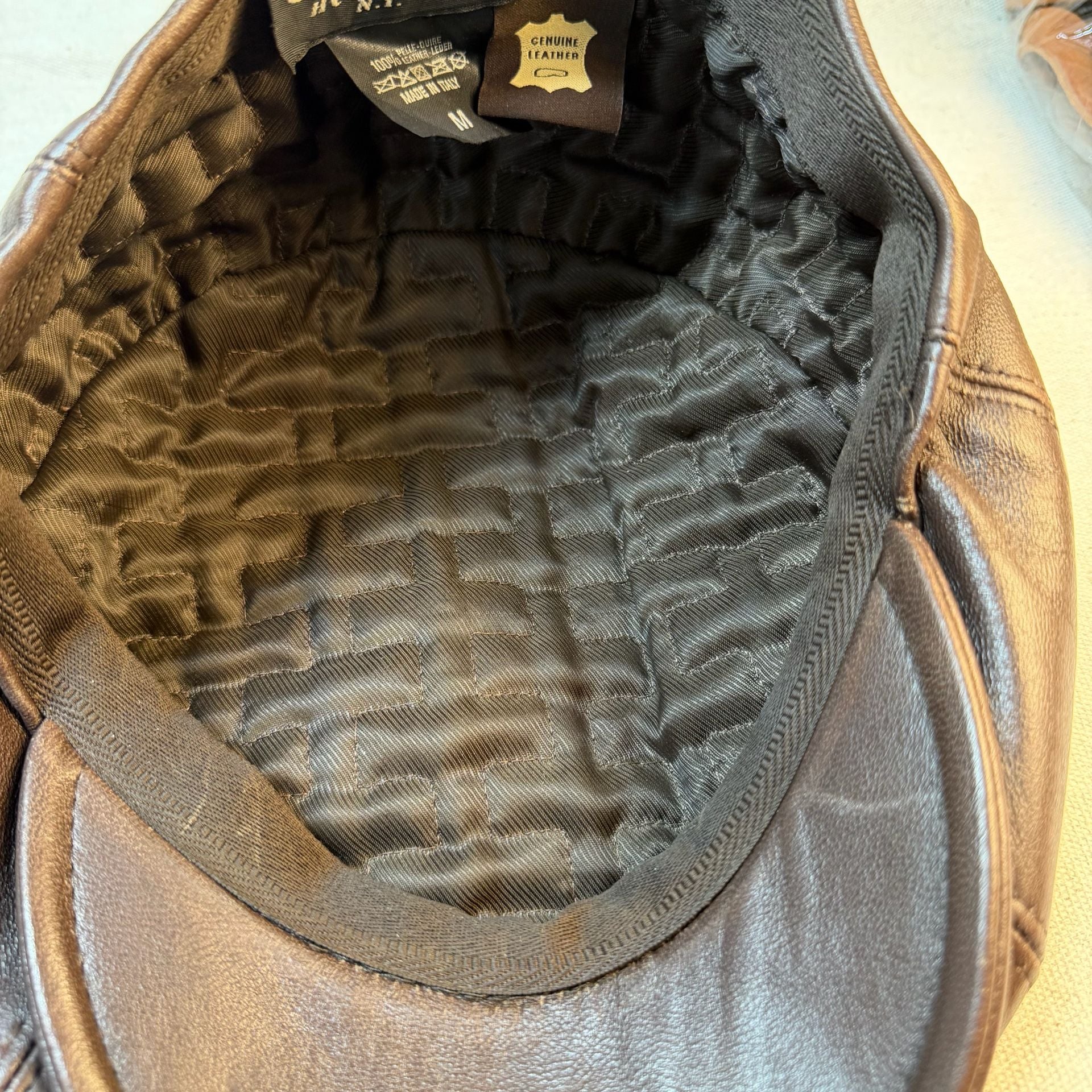 Capas Headwear Newsboy Cap Size L Brown Leather Italian Made 8