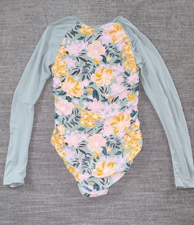 Cat & Jack Long Sleeve Rash Guard Swimsuit Size M 7/8 Floral Zip 4