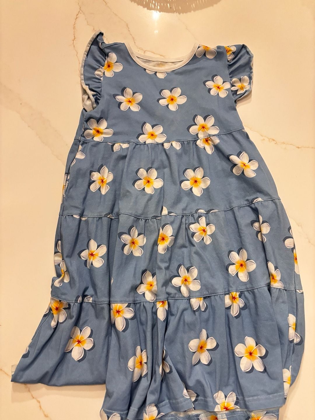 BliBliTaTa Dress Size 6-7Y Blue Floral Tiered Ruffle Flutter 1