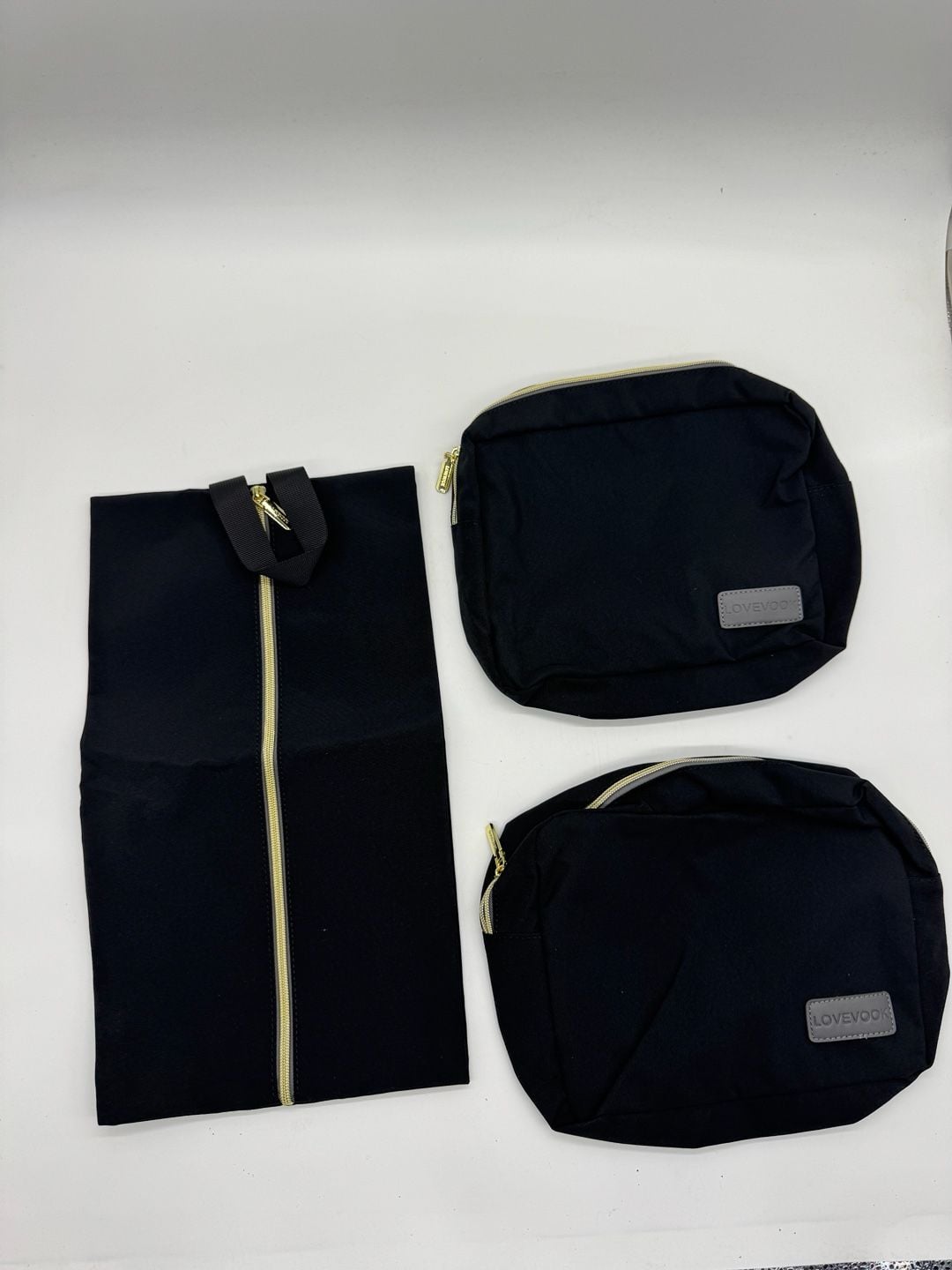 LOVEVOOK Travel Toiletry Bag Set and Shoe Pouch Black 3 Piece - NEVER USED 1