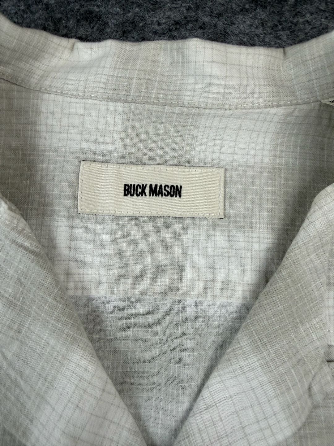 Buck Mason Short Sleeve Camp Shirt Size Large Beige Plaid Linen Cotton 3