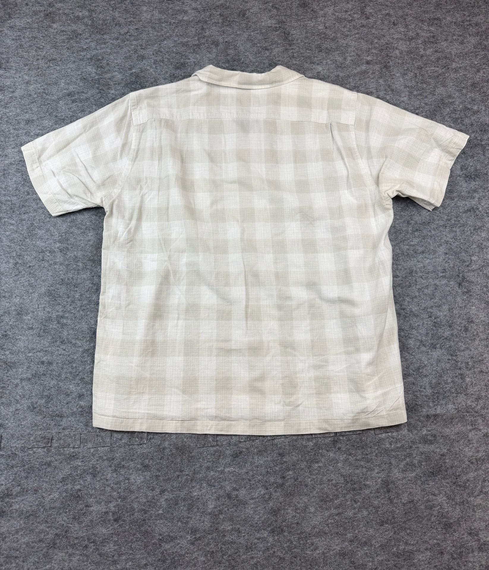 Buck Mason Short Sleeve Camp Shirt Size Large Beige Plaid Linen Cotton 8