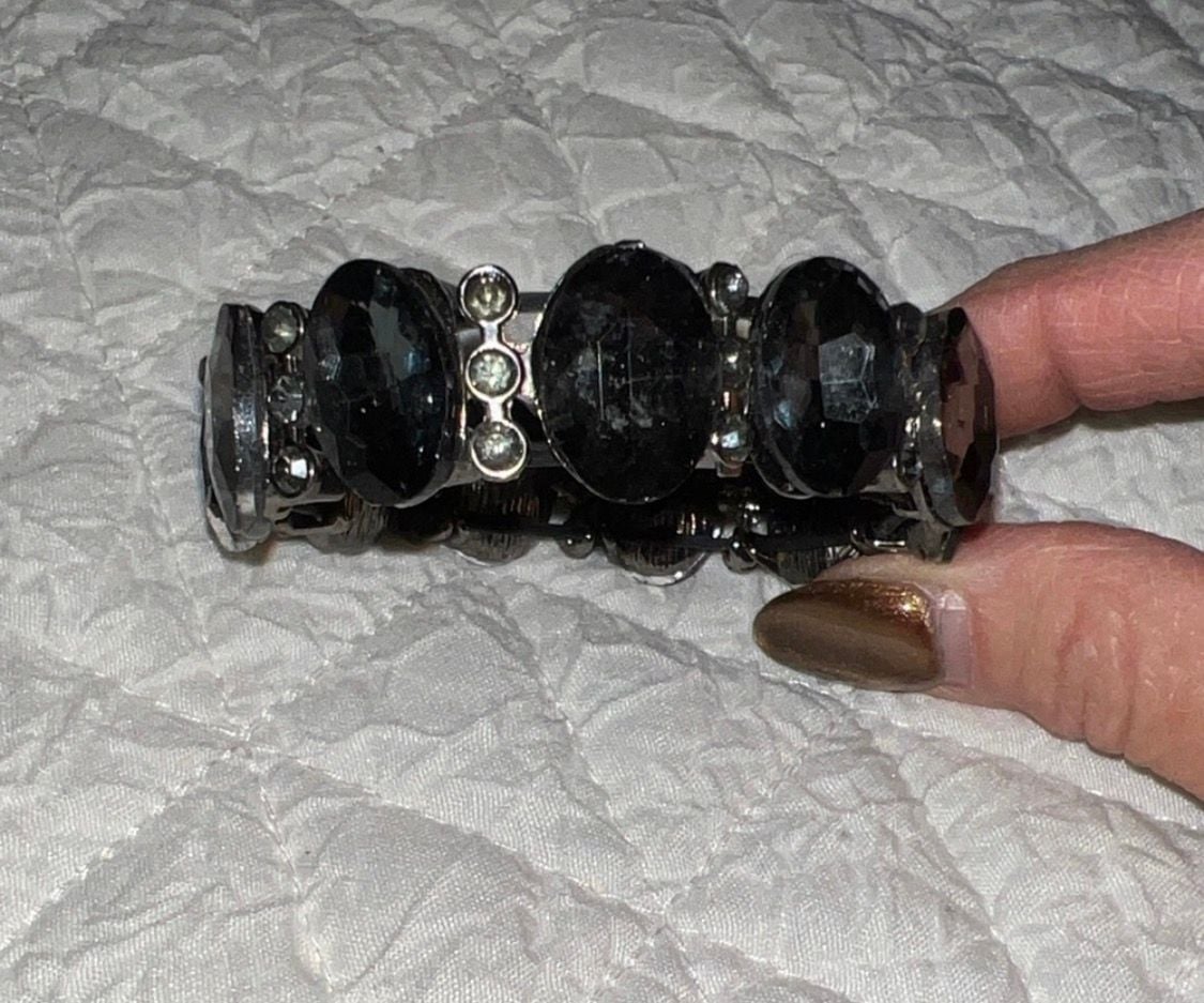 Unbranded Black Rhinestone Stretch Bracelet Gunmetal 2