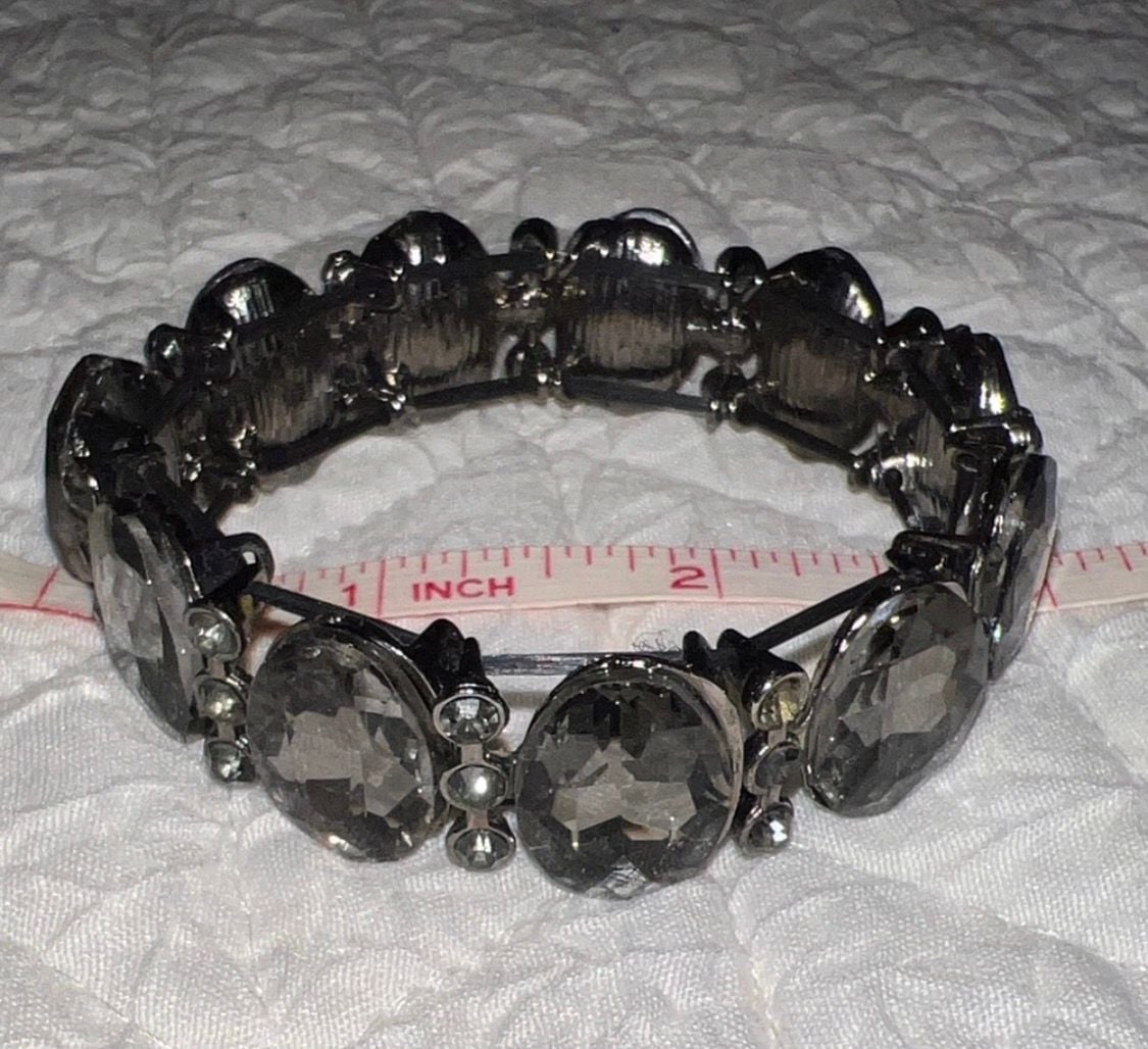 Unbranded Black Rhinestone Stretch Bracelet Gunmetal 4