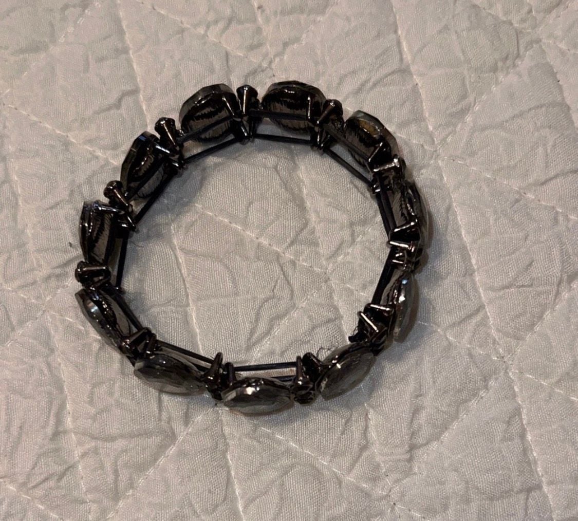 Unbranded Black Rhinestone Stretch Bracelet Gunmetal 5