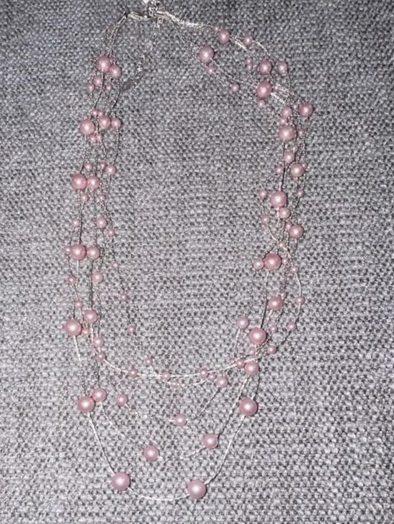 Monet Pink Faux Pearl Multi Strand Silver Tone Necklace 2