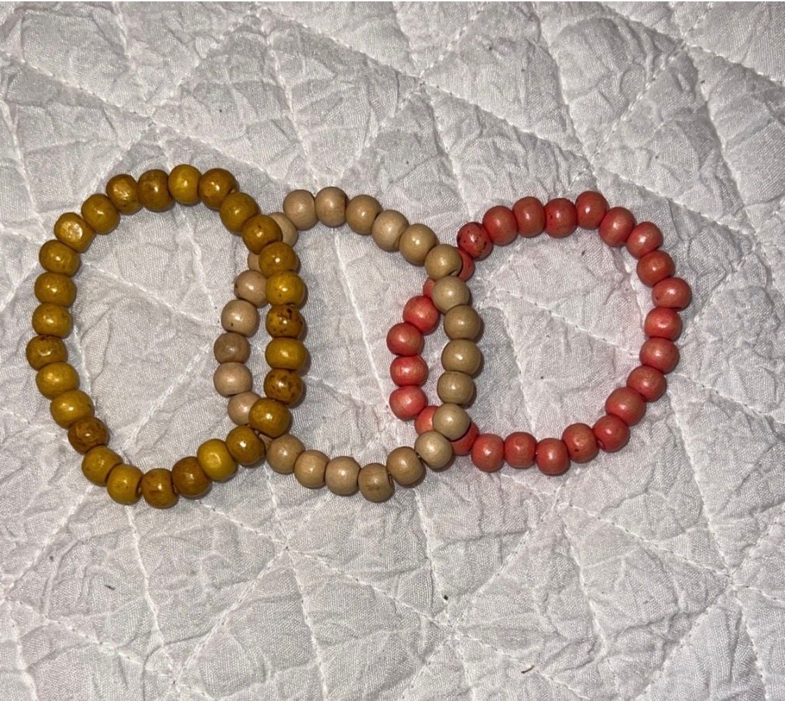 Wood Bead Stretch Bracelets Set of 3 2